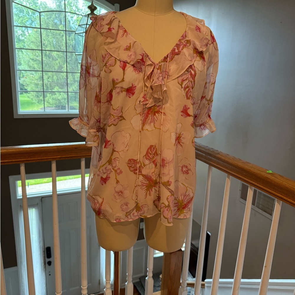 NWT- Joie Pink Ruffled Sailor Collar Blouse- SZ XL